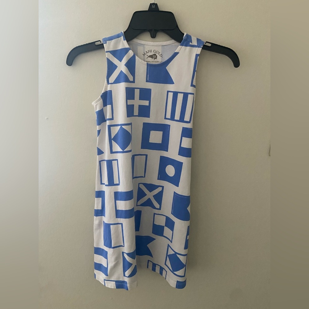 Mahi Gold Girls Sleeveless Dress | Size 10 | Blue & White Summer
